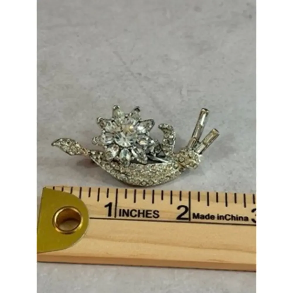 Clear Rhinestone Floral Spray Brooch Silver Tone Vintage Style Statement Pin